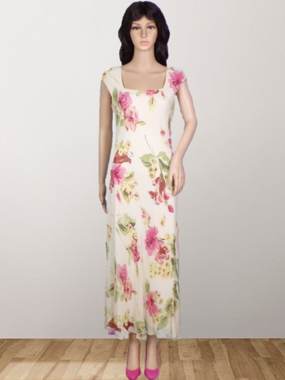 SILK! ANN TAYLOR size 2 multicolor floral maxi mermaid dress 100% silk outer